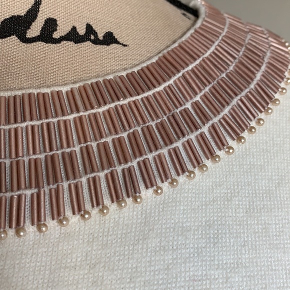 Boden Sweater Jeweled Pearl Collar Rose And Cream Sz 6 - Picture 5 of 12